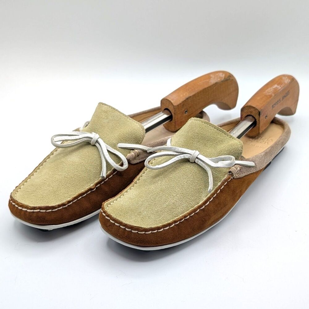 Patricia Green Moccasin Mule Slides Green & Tan Women's Size 37 / US 6.5-7